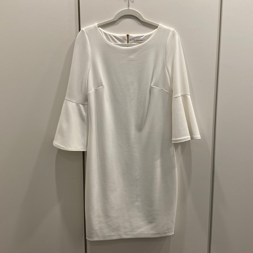 Calvin Klein bell sleeve white dress